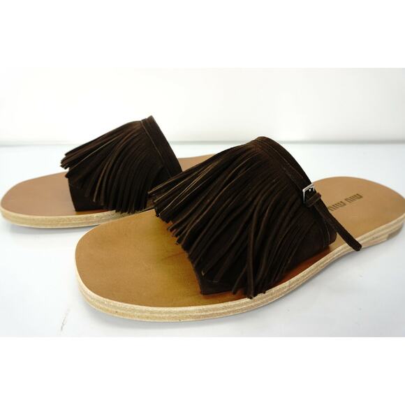 Miu Miu Fringe Brown Suede Mule Sandals Size 36.5 - Picture 2 of 9